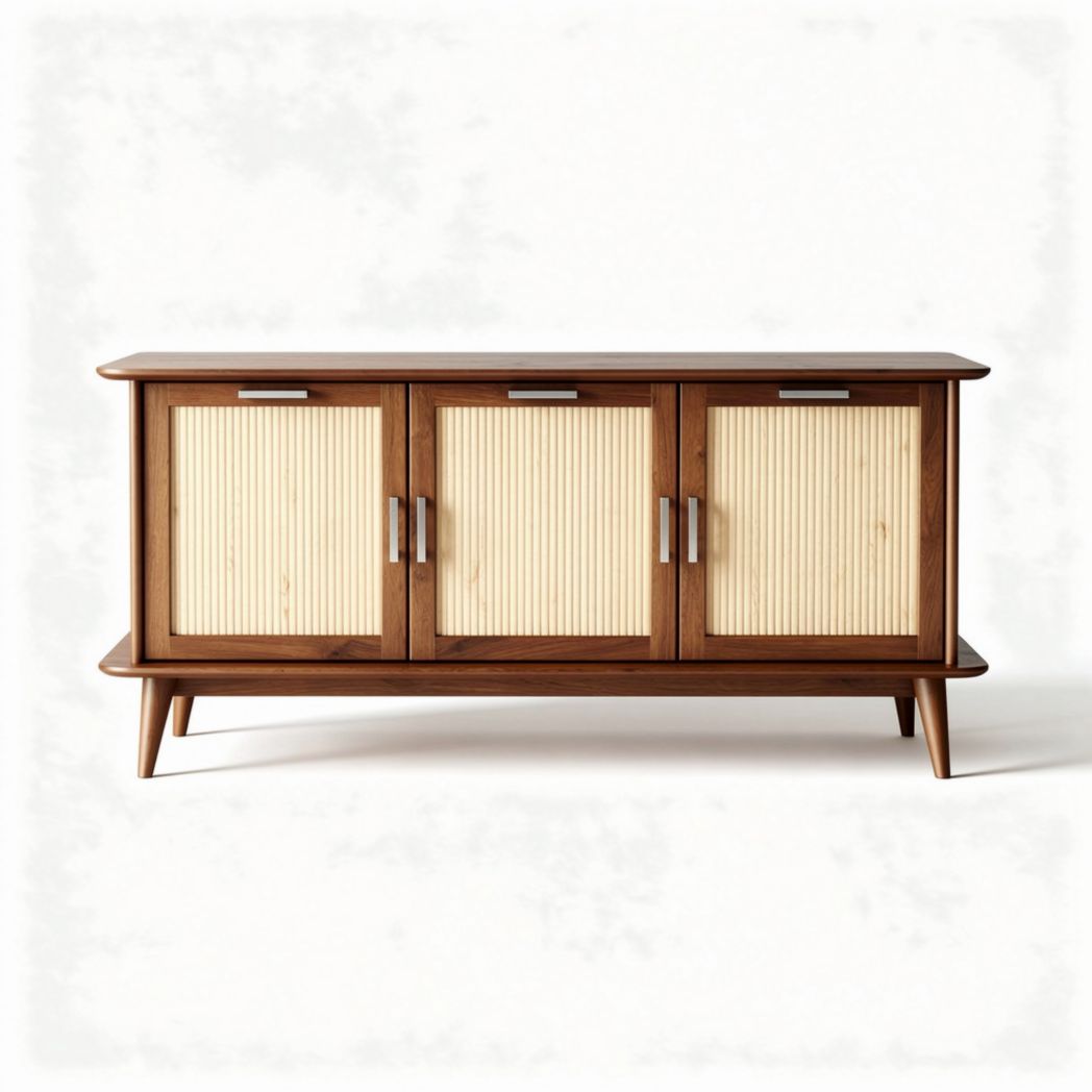 Wooden storage cabinet with three doors and natural finish 120 x 40 x 70cm