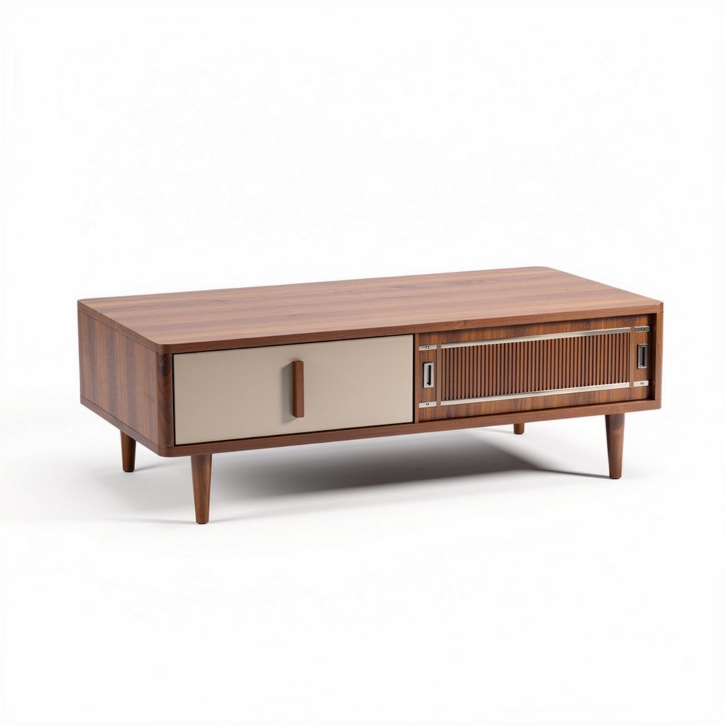 Wooden coffee table with storage drawer and sliding door 120 x 60 x 40cm