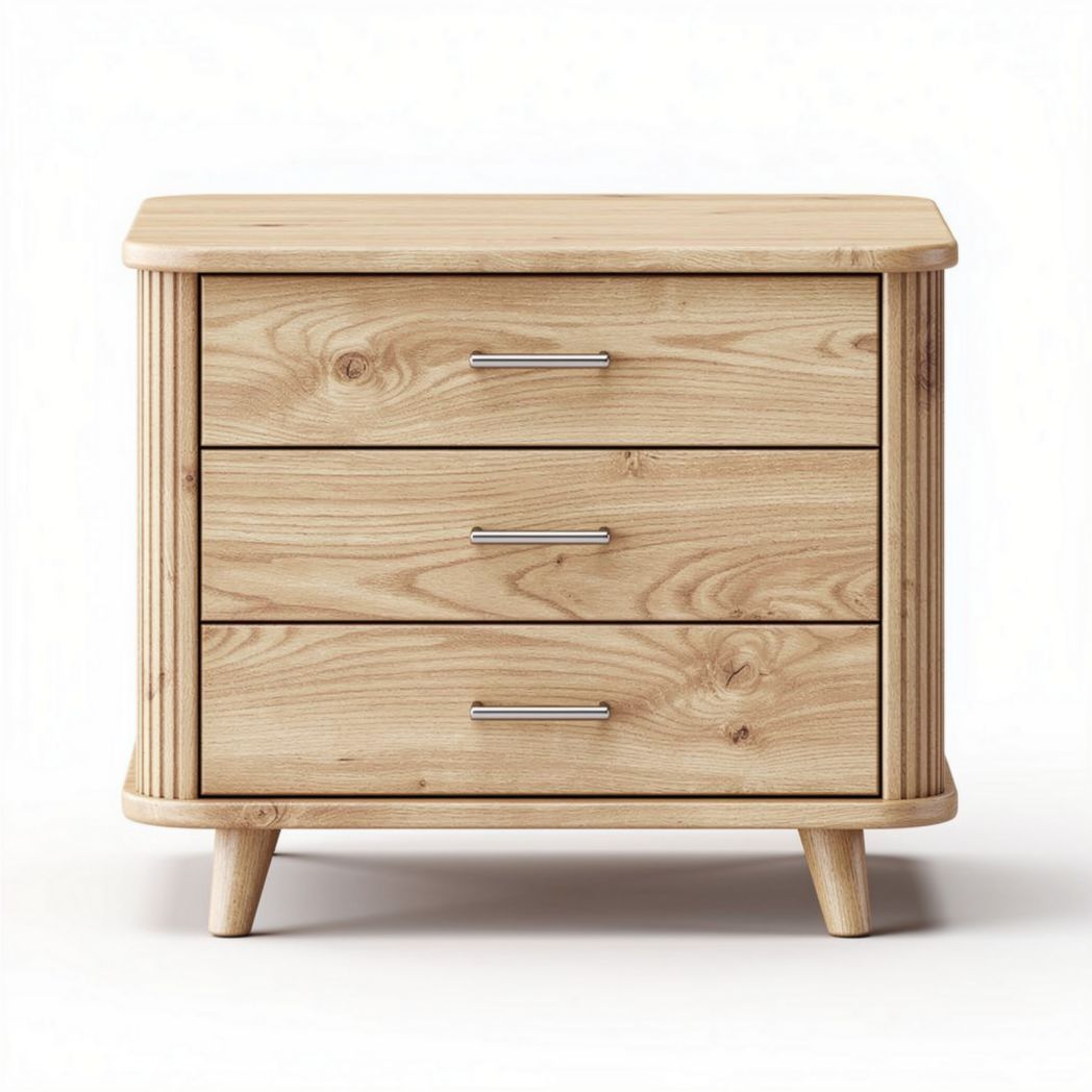Wooden nightstand with three drawers in natural finish 40 x 30 x 40cm
