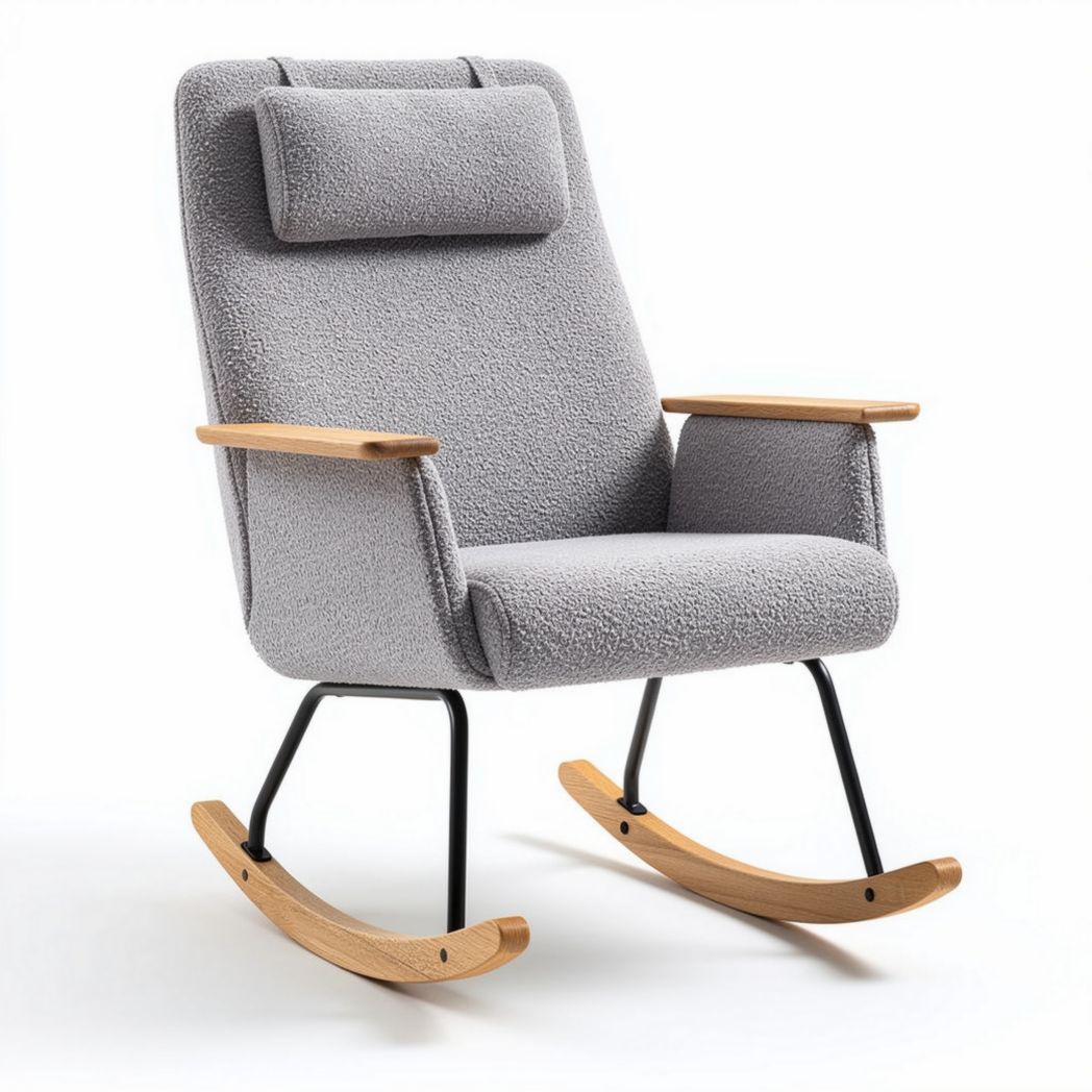 Rocking chair with soft fabric upholstery and wooden armrests 70 x 80 x 100cm