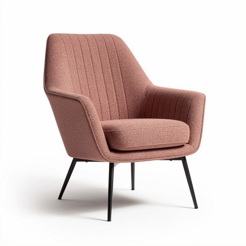 Upholstered accent chair with ribbed design and black metal legs 75 x 75 x 90cm