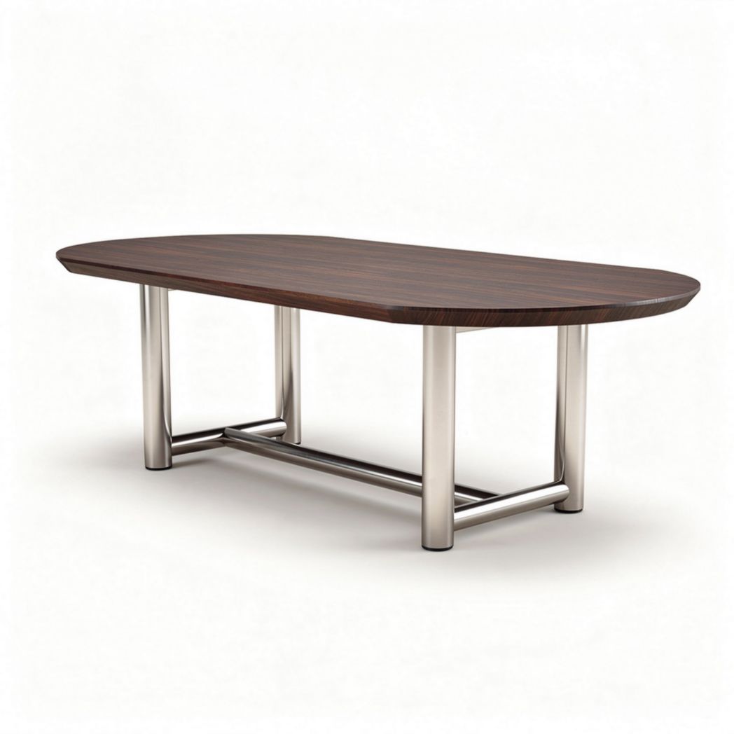 Oval wooden table with stainless steel legs 180 x 90 x 75cm for dining or office use