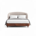Upholstered bed with wooden frame and headboard in neutral color 200 x 160 x 120cm