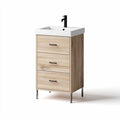 Wooden bathroom vanity with three drawers and ceramic sink 60 x 40 x 85cm
