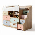 Wooden multifunctional storage unit with steps and pastel drawers 120 x 60 x 100cm