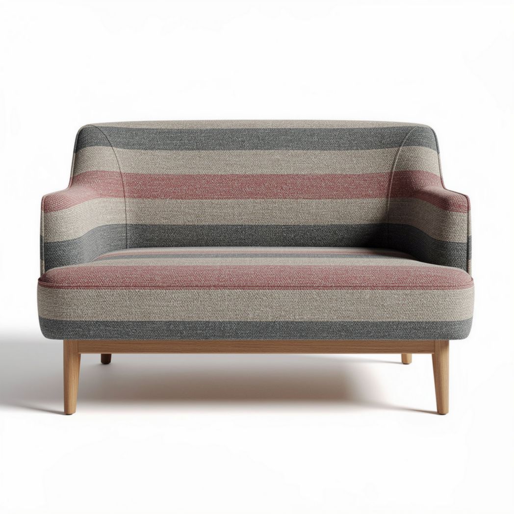 Two-seater sofa with striped fabric upholstery and wooden legs 150 x 80 x 75cm
