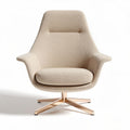 Swivel armchair in beige fabric with metal base and modern design