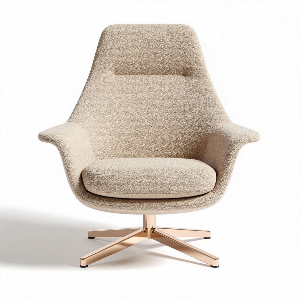 Swivel armchair in beige fabric with metal base and modern design