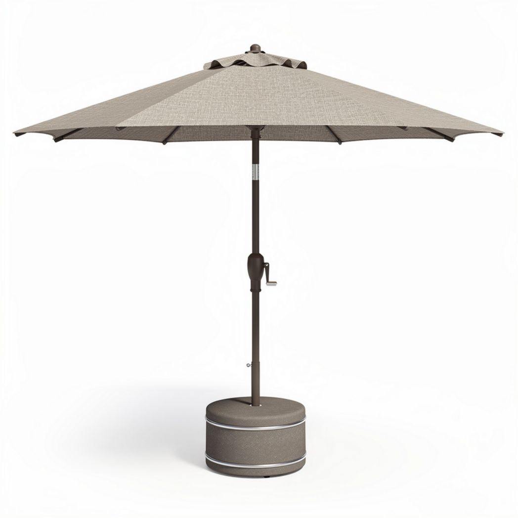 Patio umbrella with durable fabric shade and brown metal frame 9ft