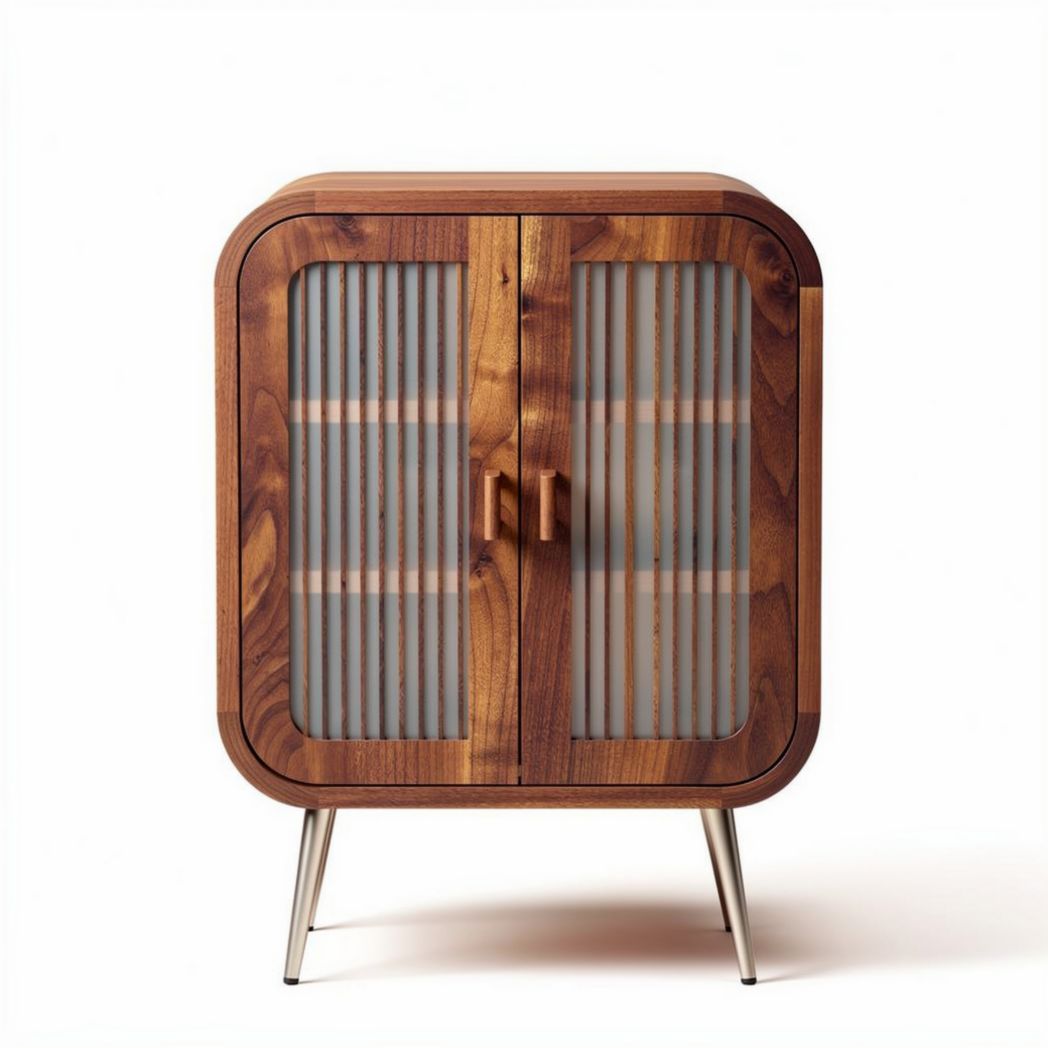 Wooden cabinet with glass doors for living room storage 45 x 40 x 70cm
