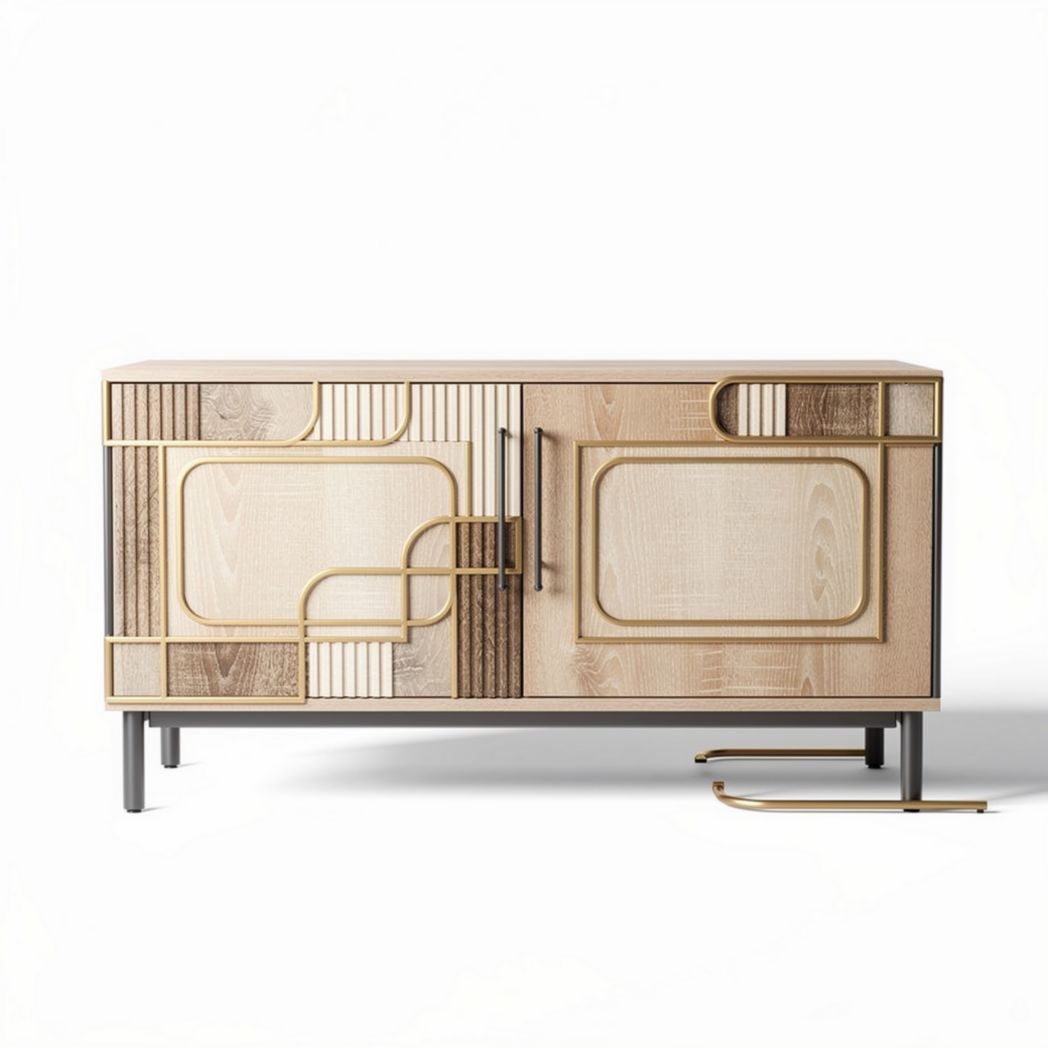 Wooden storage cabinet with geometric design and metal accents 80 x 40 x 60cm