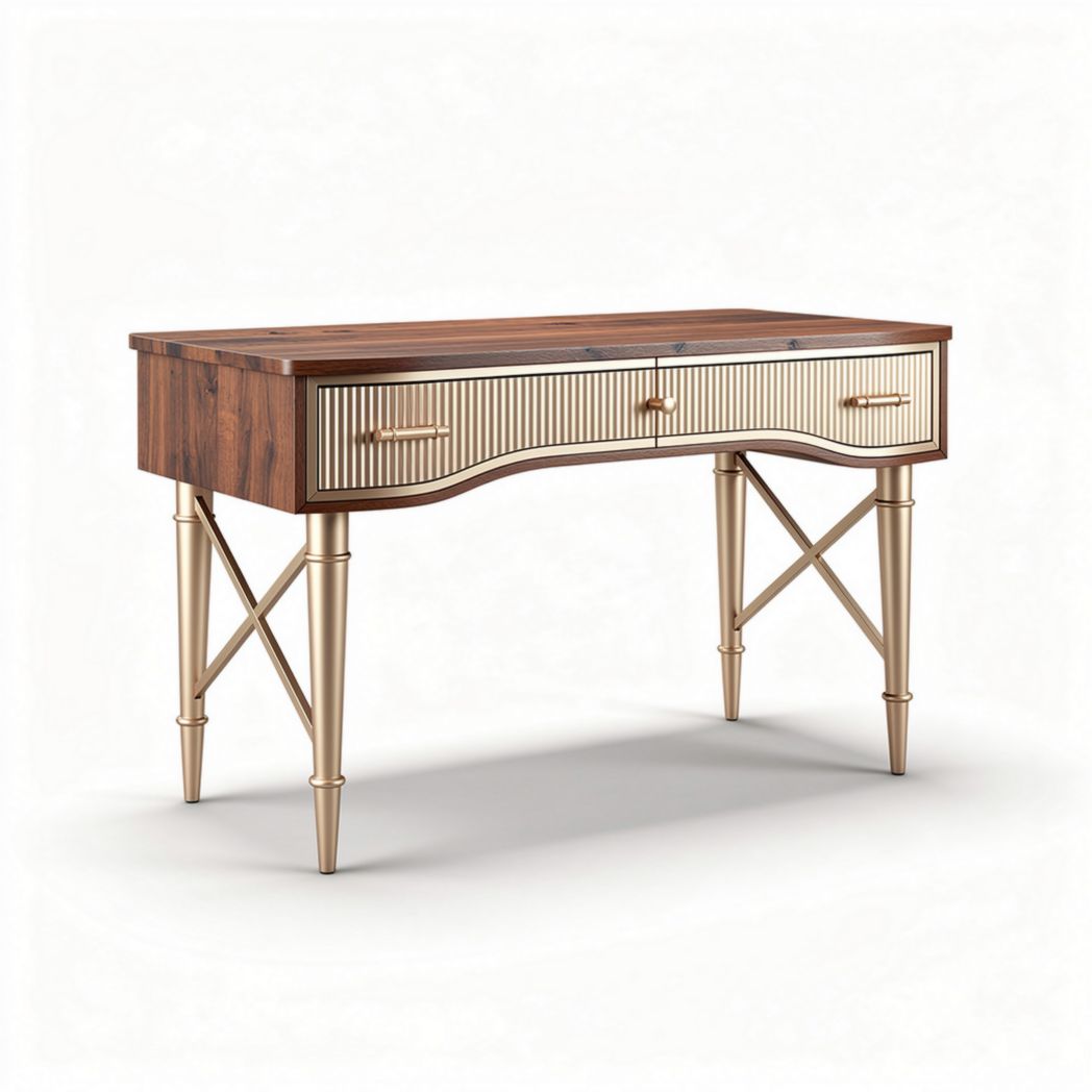 Wooden writing desk with gold accents and storage drawer 120 x 60 x 75cm